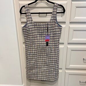 Elie Tahari Blue and Cream Tweed Mini Dress